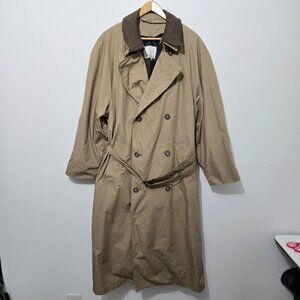 Vtg London Fog Mens Double Breasted Belted Trench Coat Sz 38 Long Tan Old Money